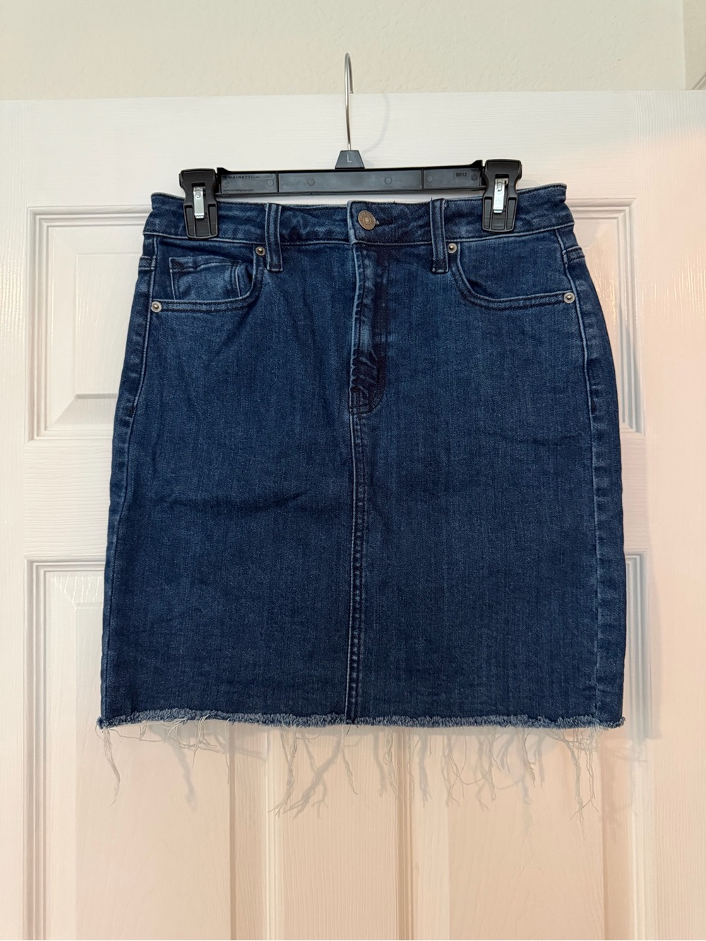 Hidden Frayed Hem Dark Blue Denim Mini Skirt